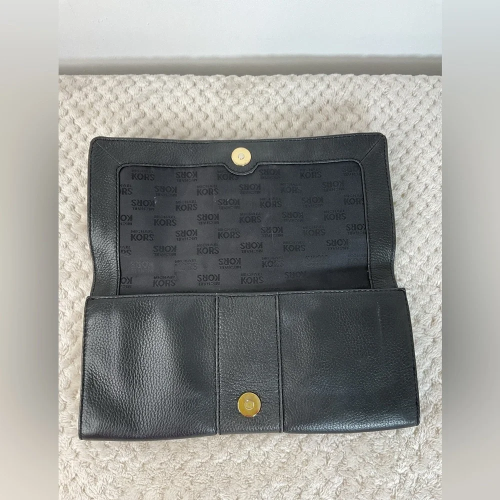 Michael Kors Black Leather Slim Large Clutch